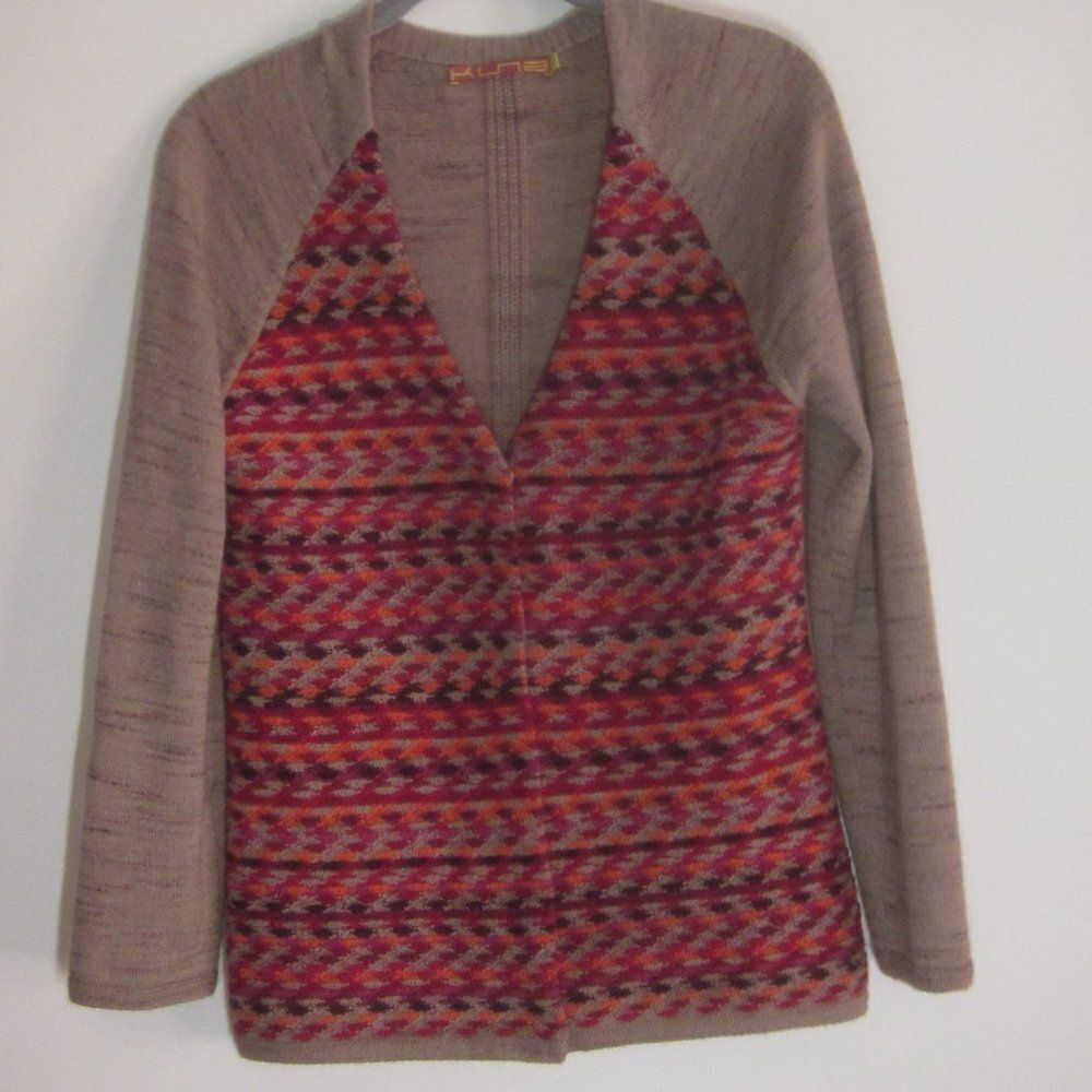 Kuna Baby Alpaca Knit Cardigan Size S Handknit Peru 34" Bust Snap Front Sweater